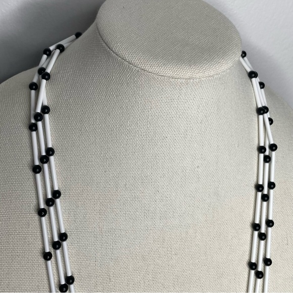 Vintage Monet Black and White Beaded 34" Necklace Timeless Design - Picture 2 of 9